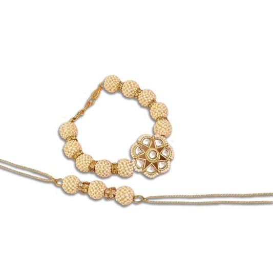 PujaSamadhaan Kundan Bhaiya Bhabhi Rakhi for rakshabhandan Combo Rakhi Handmade & Designer Rakhi, Beads Rakhi for Brother & Bhabhi