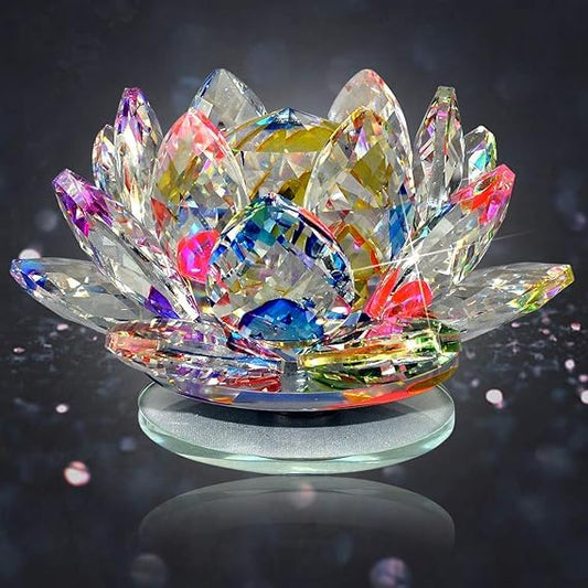 PujaSamadhaan Lotus Crystal Flower Feng Shui Vastu Products Showpiece for Good Luck Prosperity Health & Wealth for Home Decor, Gift and Office