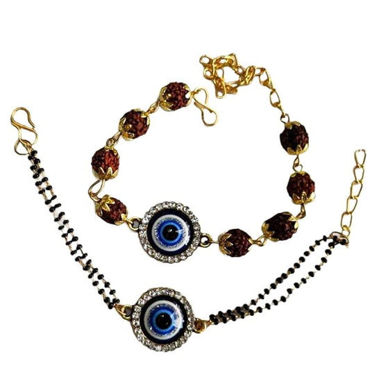 PujaSamadhaan Bhaiya Bhabhi Rakhi Rudraksh-beads for rakshabhandan- Combo Rakhi Set Handmade & Designer Rakhi, Rakhi for Brother & Bhabhi