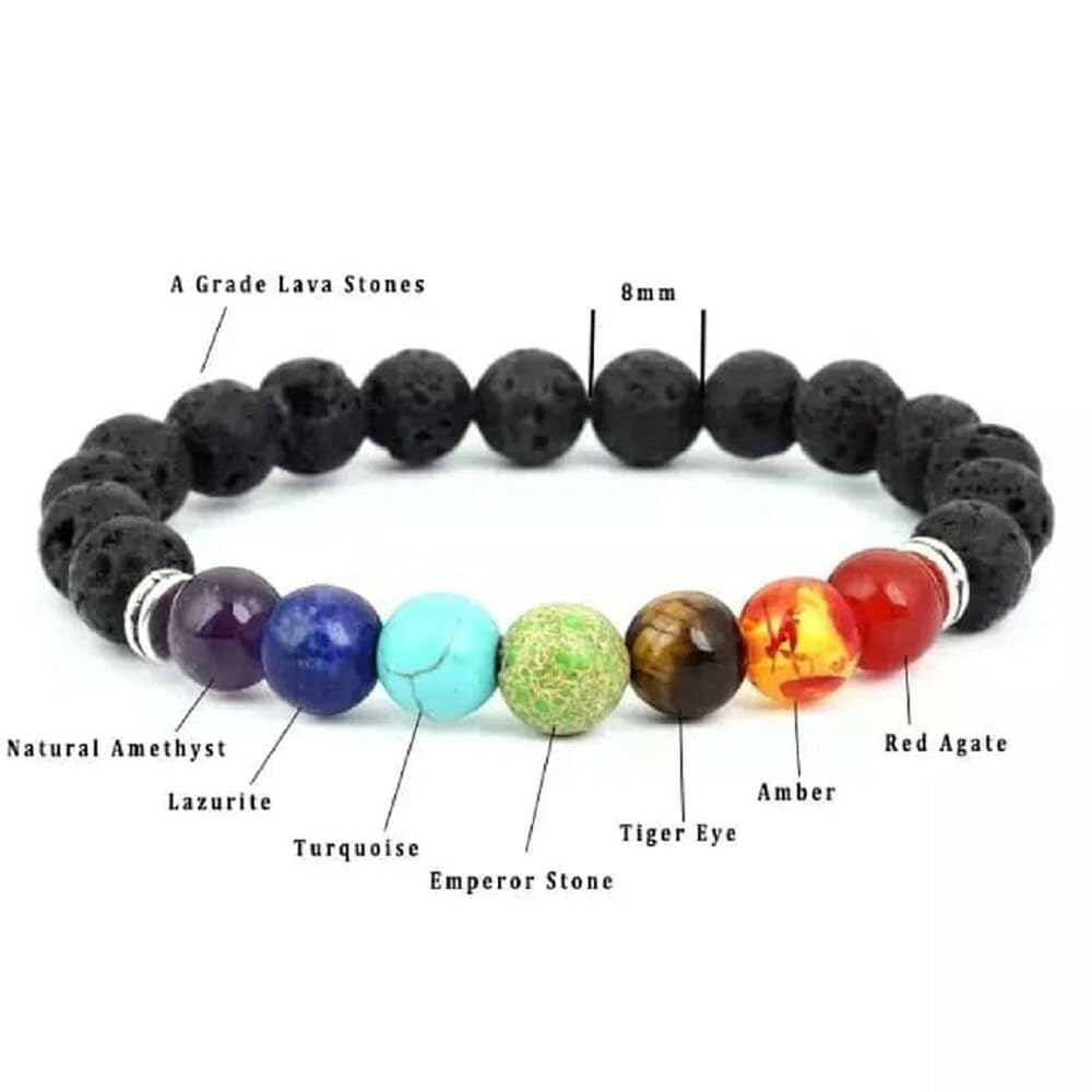 PujaSamadhaan Certified SEVEN CHAKRA LAVA Bracelet,natural gemstone chakra Bracelet, Reiki Healing Jewellery for Men and Women, Certified Bead Size: 8 mm