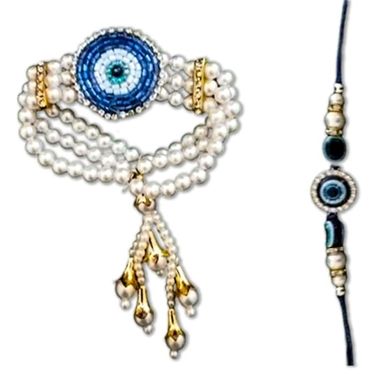 PujaSamadhaan Kundan Bhaiya Bhabhi Rakhi for rakshabhandan Combo Rakhi Handmade & Designer Rakhi, Beads Pearl Rakhi for Brother & Bhabhi