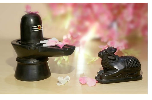 PujaSamadhaan Black marbel Stone Shivlingam with Nandi for Puja/Shivratri/Sawan Puja/Abhishekam