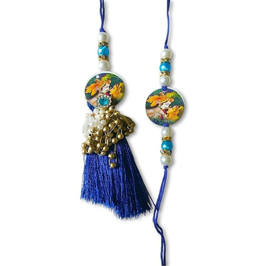 PujaSamadhaan Bhaiya Bhabhi Rakhi for rakshabhandan Combo Rakhi Handmade & Designer Rakhi, Beads Radha-Krishna Rakhi for Brother & Bhabhi