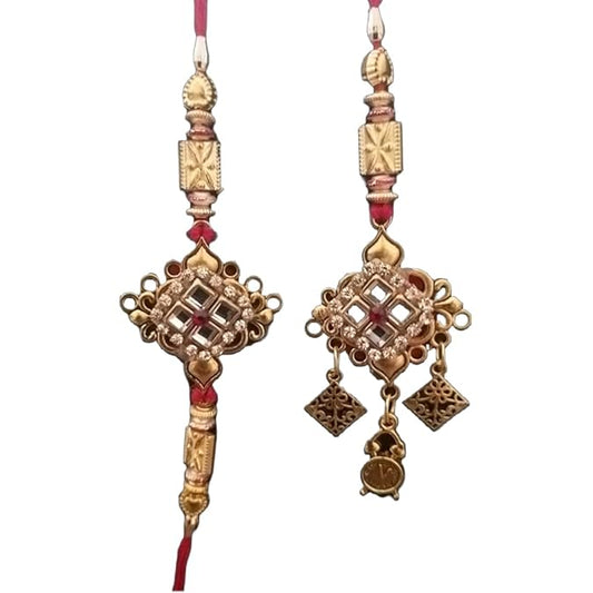 PujaSamadhaan Kundan Bhaiya Bhabhi Rakhi for rakshabhandan Combo Rakhi Set Sibling Love, Rakhi Gifts, Handmade & Designer Rakhi, Rakhi for Brother & Bhabhi With Kumkuk-Akshat