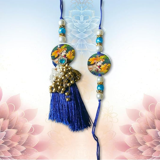 PujaSamadhaan Bhaiya Bhabhi Rakhi for rakshabhandan Combo Rakhi Handmade & Designer Rakhi, Beads Radha-Krishna Rakhi for Brother & Bhabhi