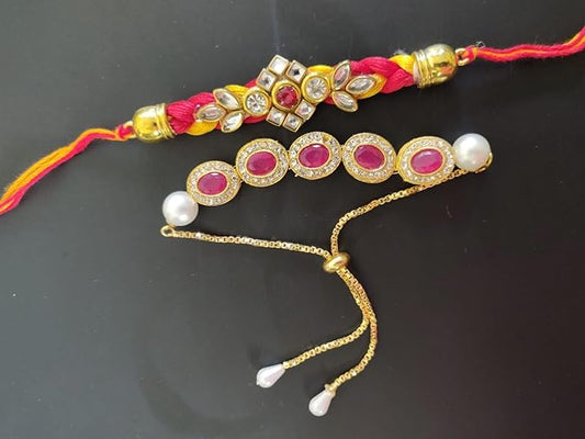 PujaSamadhaan Kundan Bhaiya Bhabhi Rakhi for Rakshabhandan Combo Rakhi Set, Handmade Designer Rakhi, Rakhi for Brother & Bhabhi With Kumkuk-Akshat
