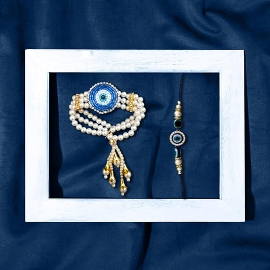 PujaSamadhaan Kundan Bhaiya Bhabhi Rakhi for rakshabhandan Combo Rakhi Handmade & Designer Rakhi, Beads Pearl Rakhi for Brother & Bhabhi