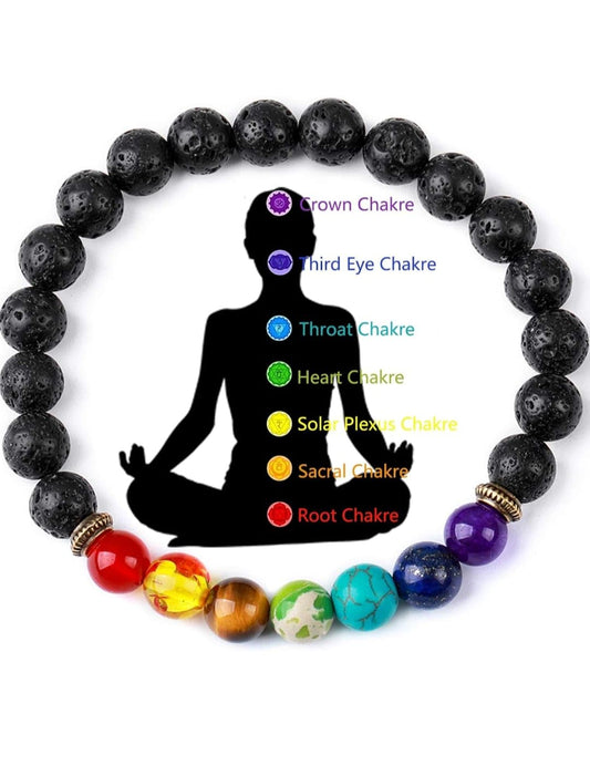 PujaSamadhaan Certified SEVEN CHAKRA LAVA Bracelet,natural gemstone chakra Bracelet, Reiki Healing Jewellery for Men and Women, Certified Bead Size: 8 mm