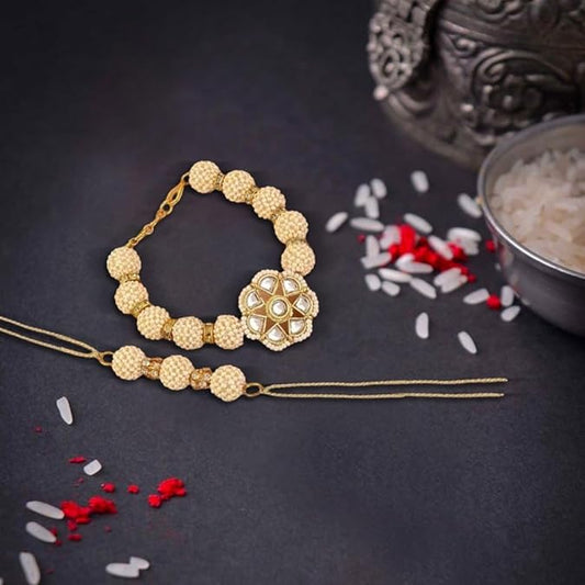 PujaSamadhaan Kundan Bhaiya Bhabhi Rakhi for rakshabhandan Combo Rakhi Handmade & Designer Rakhi, Beads Rakhi for Brother & Bhabhi