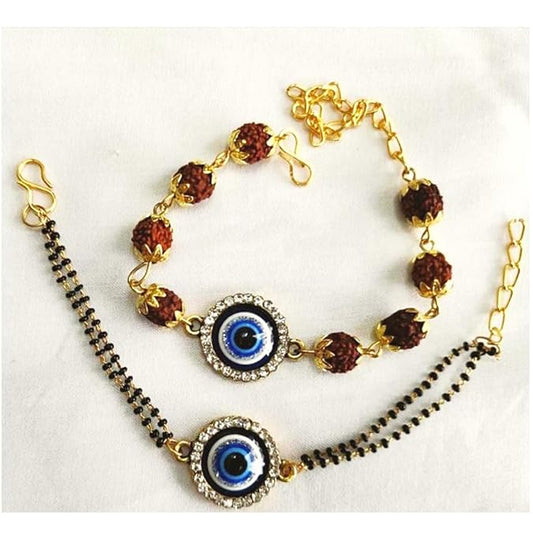 PujaSamadhaan Bhaiya Bhabhi Rakhi Rudraksh-beads for rakshabhandan- Combo Rakhi Set Handmade & Designer Rakhi, Rakhi for Brother & Bhabhi