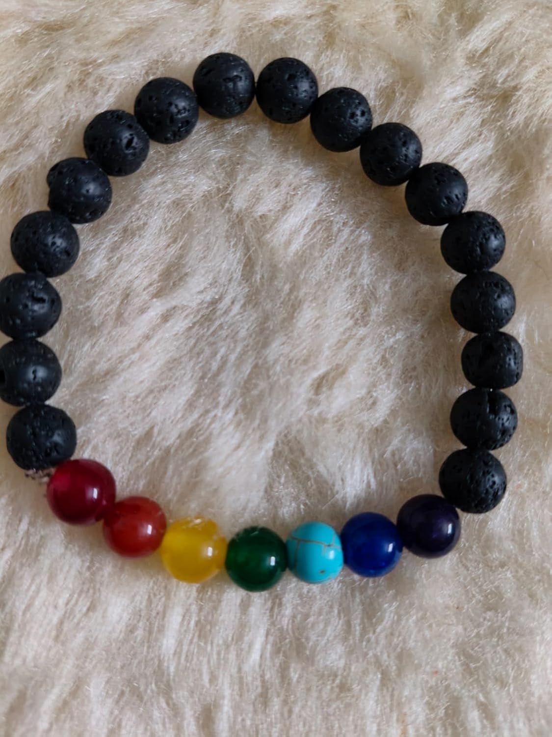 PujaSamadhaan Certified SEVEN CHAKRA LAVA Bracelet,natural gemstone chakra Bracelet, Reiki Healing Jewellery for Men and Women, Certified Bead Size: 8 mm