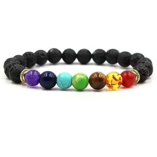 PujaSamadhaan Certified SEVEN CHAKRA LAVA Bracelet,natural gemstone chakra Bracelet, Reiki Healing Jewellery for Men and Women, Certified Bead Size: 8 mm