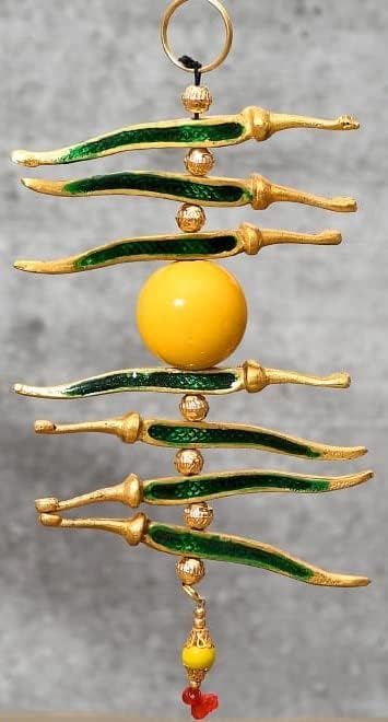 Metal Nimbu Mirchi Door Hanging | Green Chilli Yellow Lemon for Wall or Door Entrance - 23x11x4 cm