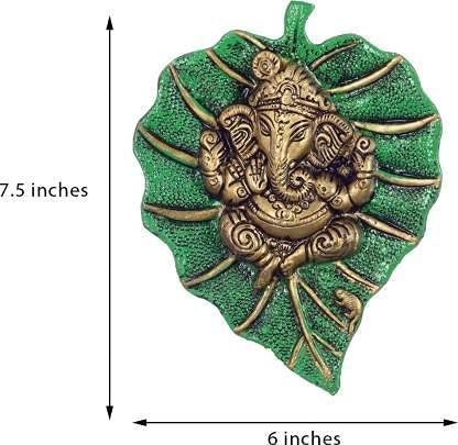 Lord Ganesha on Leaf Wall Hanging | Antique Brass Ganesh Ji for Home Decor