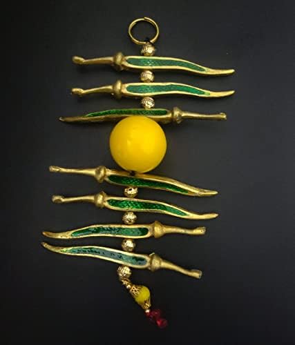 Metal Nimbu Mirchi Door Hanging | Green Chilli Yellow Lemon for Wall or Door Entrance - 23x11x4 cm