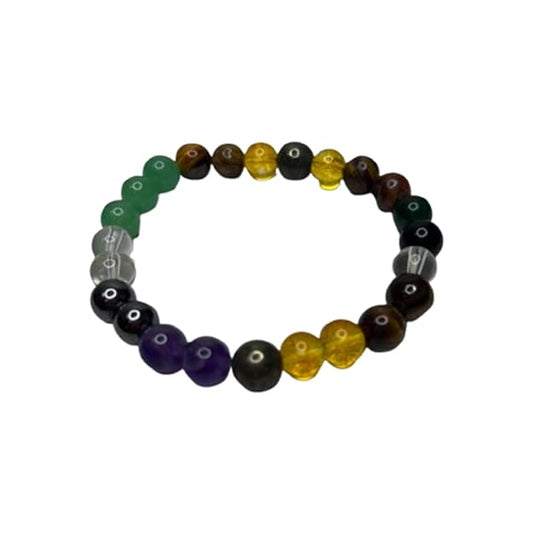 Certified Rajyog,Dhanyog Braclet,Money Magnet Bracelet Pyrite, Green Aventurine, Citrine, Hematite, Clear Quartz, Green Tiger Eye, Amethyst Crystal HealingNatural Gemstone Bracelet, Reiki Healing Jewelry for Men and Women, Certified Bead Size: 8 mm