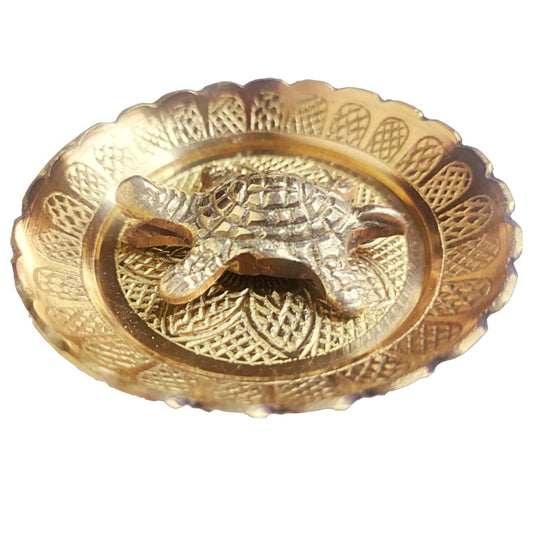 Brass Vaastu Tortoise | Feng Shui Turtle for Good Luck & Prosperity with Brass Thali