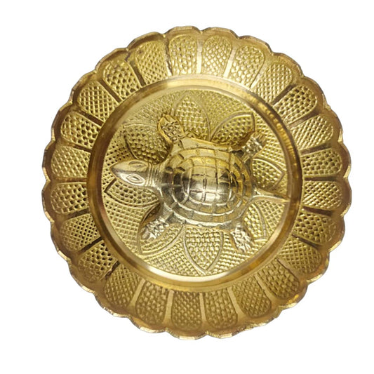 Brass Vaastu Tortoise | Feng Shui Turtle for Good Luck & Prosperity with Brass Thali