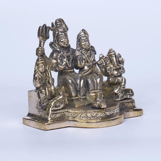 PujaSamadhaan Brass Shiv Parivar Idol | Traditional Shiv Lingam with Nandi, Ganesh, Kartik | Sawan Puja Statue for Home Temple