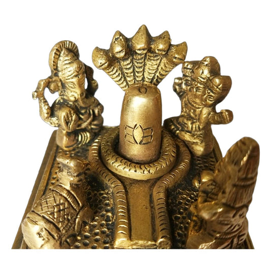 PujaSamadhaan Handcrafted Brass Lord Shiv Parivar with Shivling Shri Kartik Ganesh Parvati and Nandi Murti Statue Sculpture Home Office Temple Mandir Decoration Gift Weight-650gm Big Size