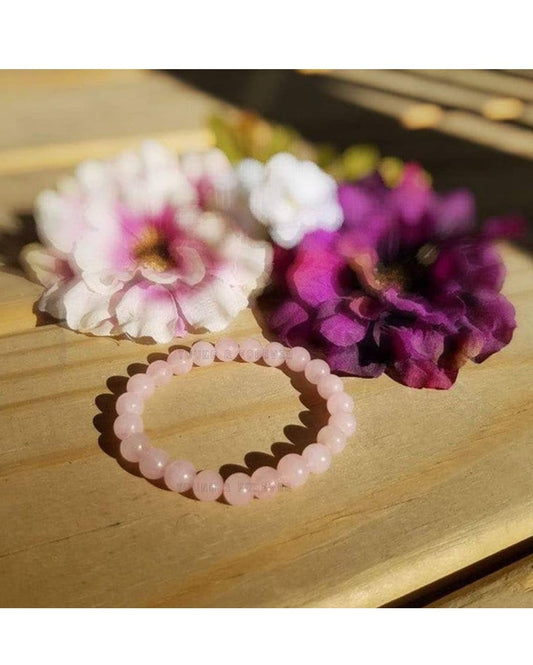 PujaSamadhaan Certified Crystal Products Unisex Natural Certified Rose Quartz Crystal Healing Stones Round Beads Bracelet for Reiki Healing (Pink, 8 mm)