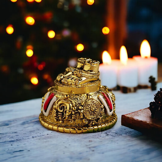 Lord Balaji Charan for Puja Room & Car Dashboard | Antique Gold Finish Venkateswara Feet with Shank & Chakra