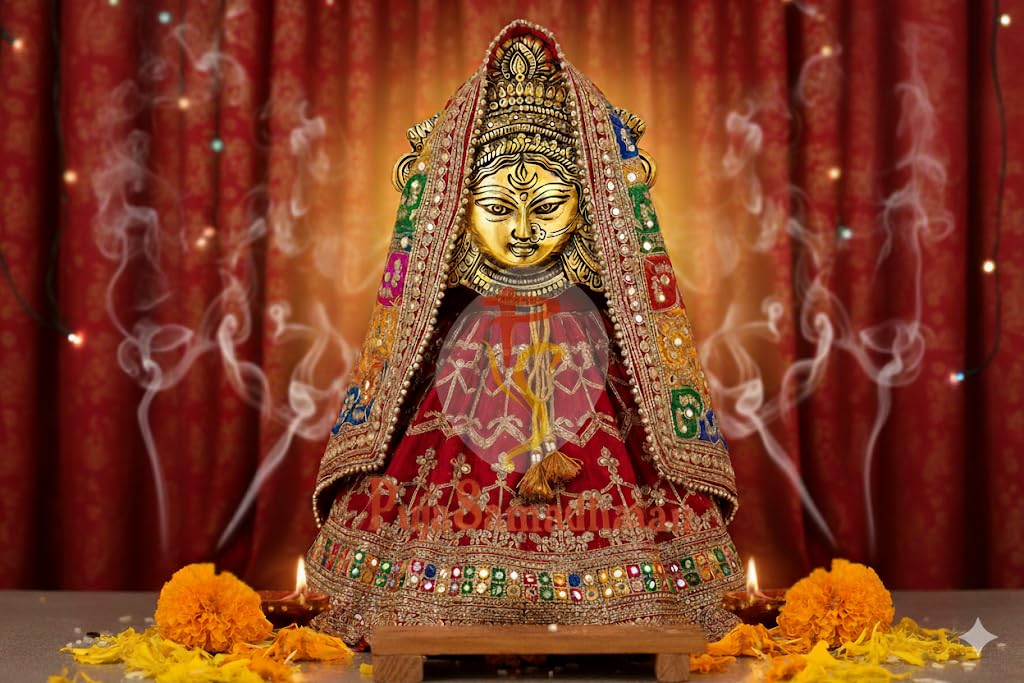 PujaSamadhaan Metal Durga Maa,Tara Devi Idol,Durga Face Wall Hanging for Navratri, Diwali Decoration and Gifts (13.5 x 15cm, Gold) (Medium) - Weight: 250 g