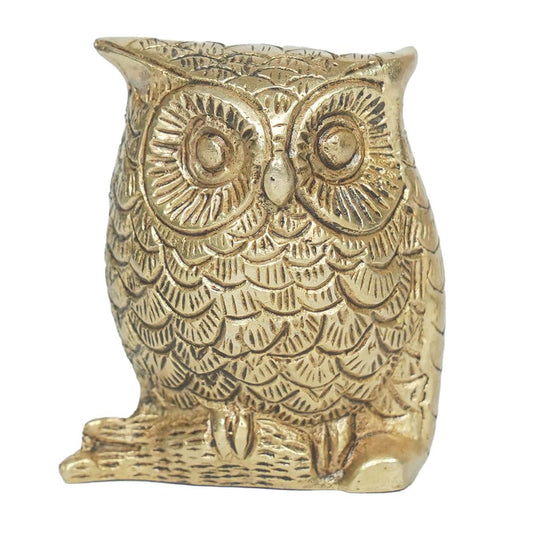 PujaSamadhaan | Brass Owl Sculpture for Home Temple - Auspicious Owl Home Decor Showpiece for Goddess Laxmi, Wealth, and Vastu - Brass Owl Bird Design (1 Piece)