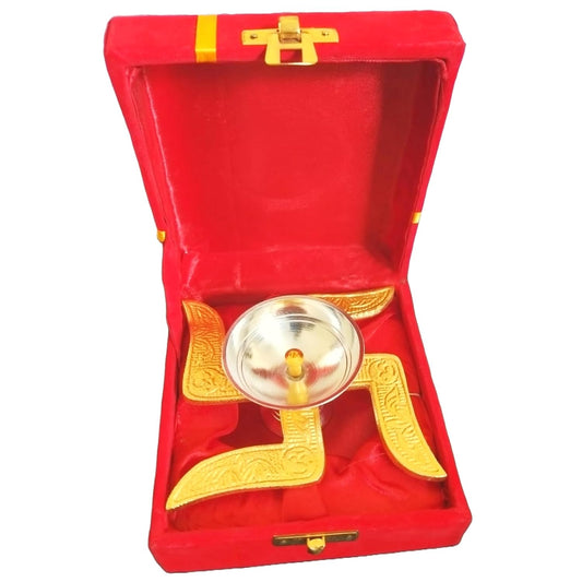 PujaSamadhaan Traditional Swastik Diya with Luxurious Velvet Gift Box for Puja, Diwali, Home Decor, Return Gifts & More