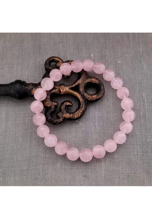 PujaSamadhaan Certified Crystal Products Unisex Natural Certified Rose Quartz Crystal Healing Stones Round Beads Bracelet for Reiki Healing (Pink, 8 mm)