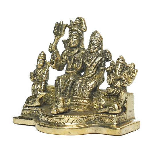 PujaSamadhaan Brass Shiv Parivar Idol | Traditional Shiv Lingam with Nandi, Ganesh, Kartik | Sawan Puja Statue for Home Temple