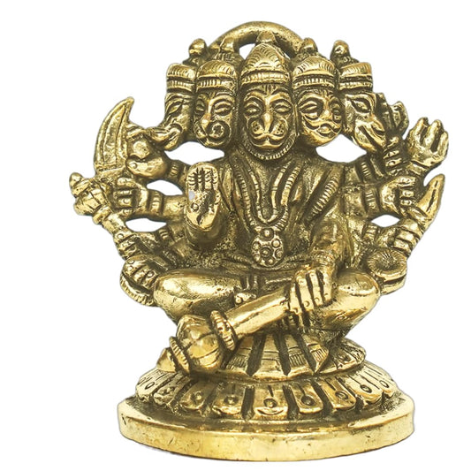 PujaSamadhaan Handmade Brass Panchmukhi Hanumaan ji Idol - Spiritual Home Décor, Hindu God Statue for Worship & Blessings