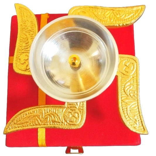 PujaSamadhaan Traditional Swastik Diya with Luxurious Velvet Gift Box for Puja, Diwali, Home Decor, Return Gifts & More