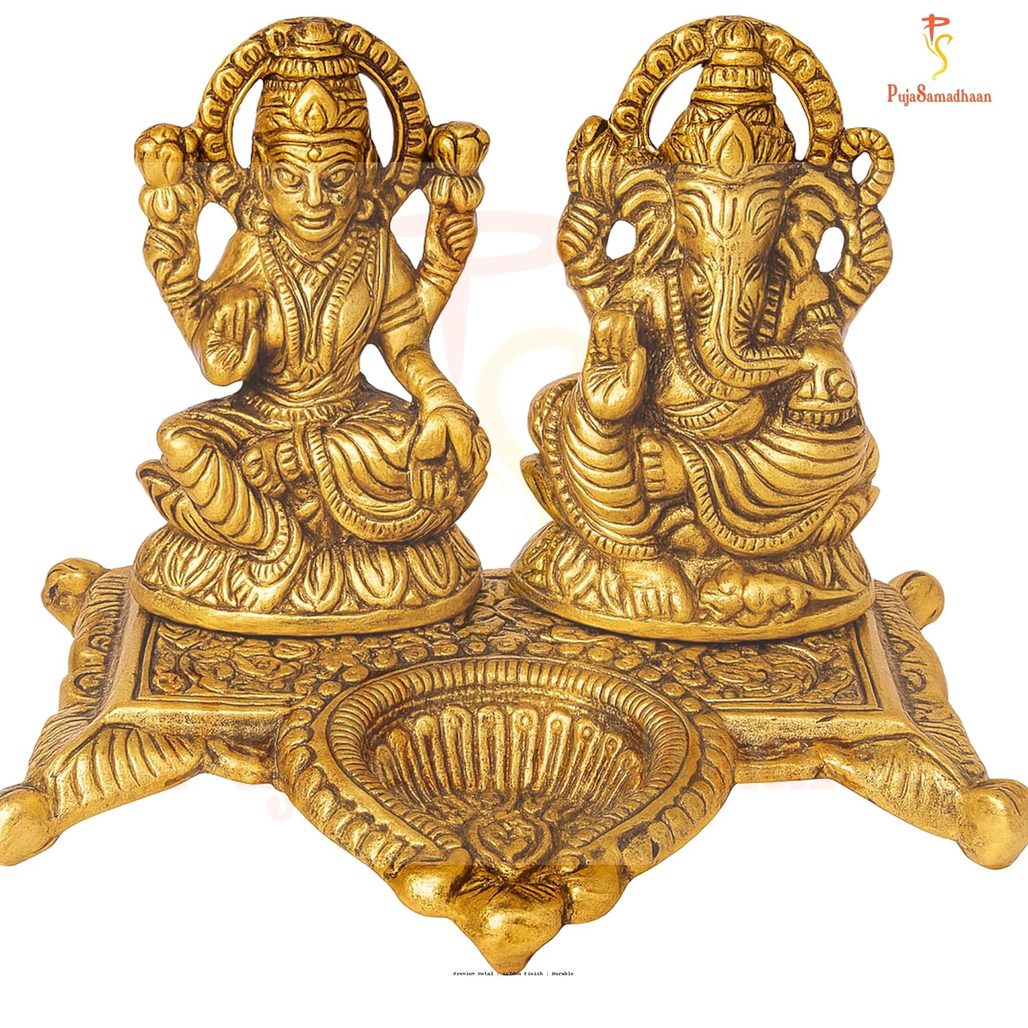 PujaSamadhaan Metal Laxmi Ganesh Idol Pair with Diya for Diwal Puja,Diwali Decore and Best for Gifting Option Standard Showpiece - 13x7x10cm,Weight: 250 gm