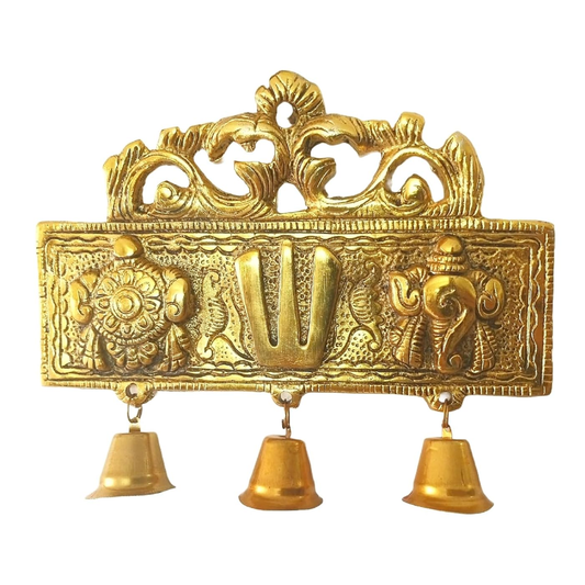 PujaSamadhaan Shankh Chakra Namah of Lord Vishnu Tirupati Balaji | Shankha Chakra Tilak Shankha Gada Padma Gold Plated Wall Hanging, Home Temple Office Table Home Pack fo 1