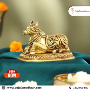 Nandi Bull Idol for Home Temple - Brass Decorative Puja Idol for Shiv Nandi Puja